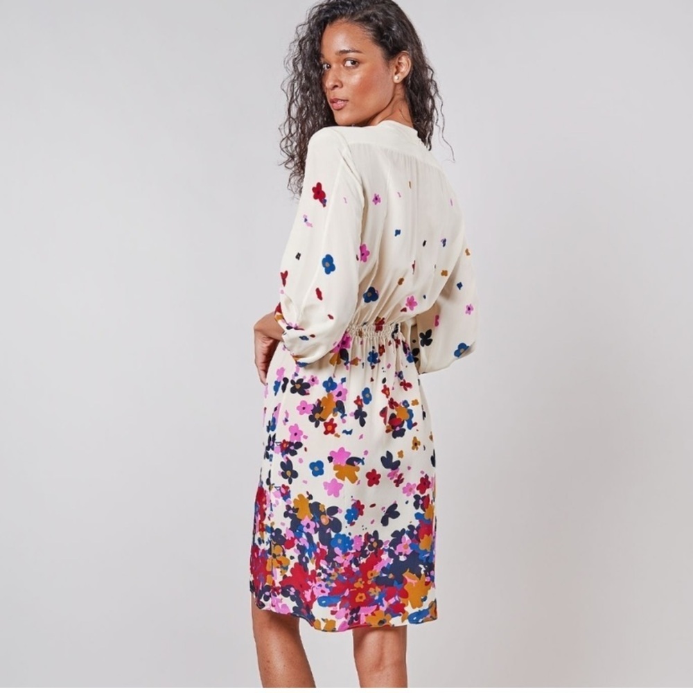 Tucker Abigail party dress crepe Floral Long Sleeve Dress 100 % silk - Picture 2 of 10